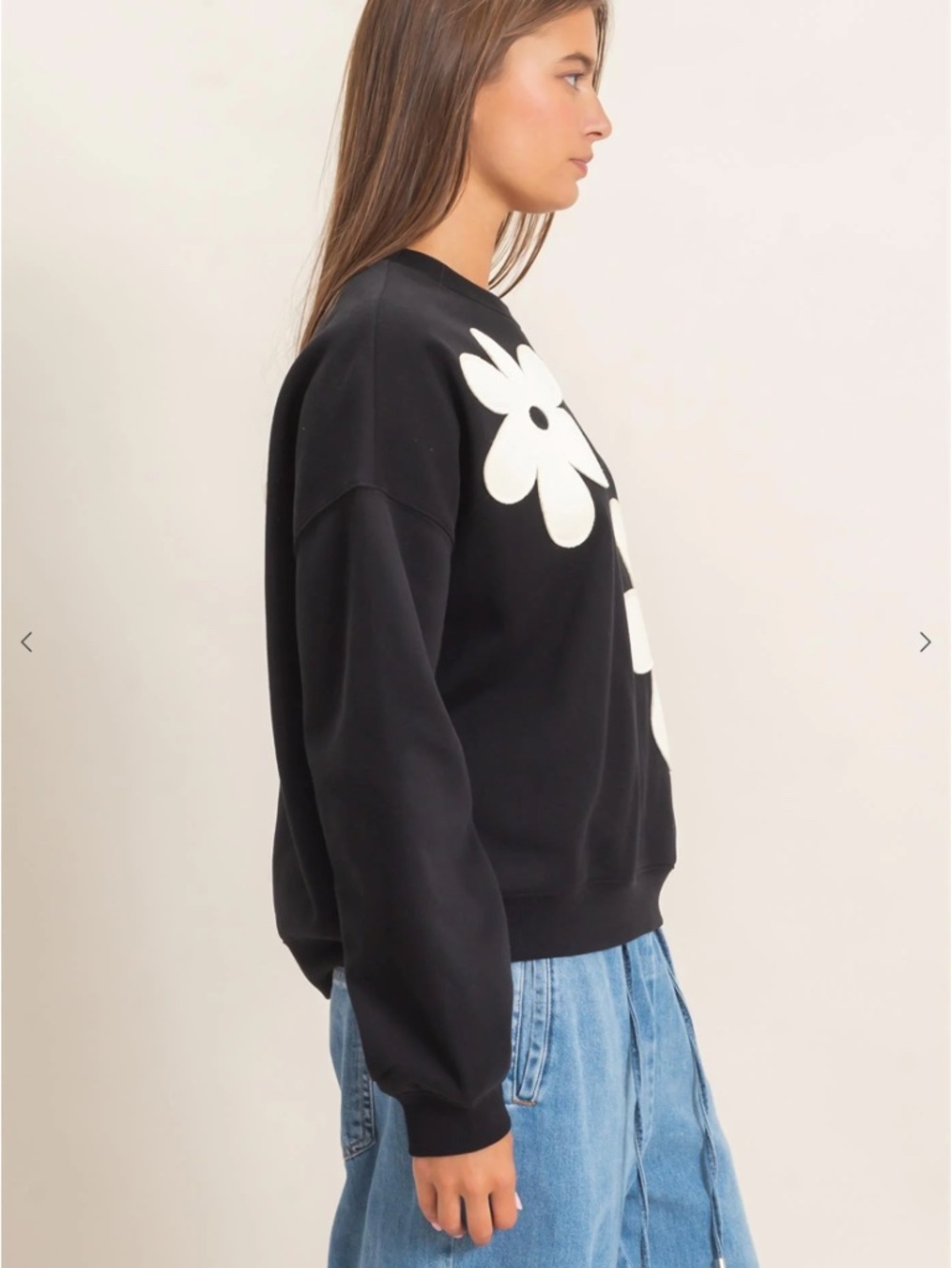 NEW Double Zero Black Floral Appliqué Fleece Sweatshirt Jogger Set Medium - Picture 9 of 9